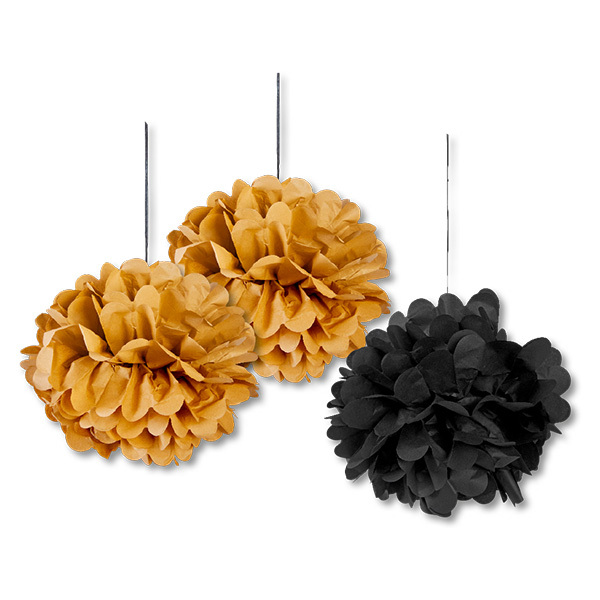 Schwarze und goldene PomPoms