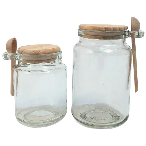 Holzglas mit Loeffel