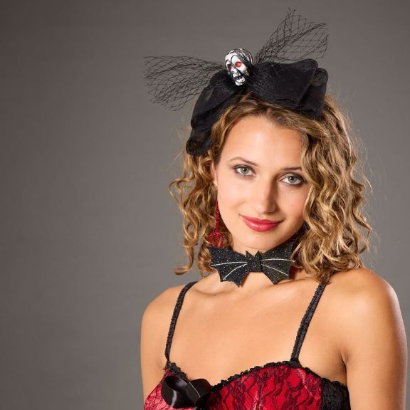 Schwarzer Halloween Haarreif und Halskette