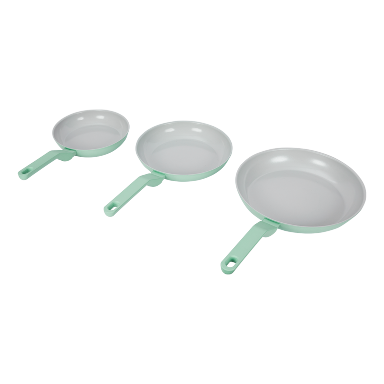 3 unterschiedlich große Pfannen in Grün